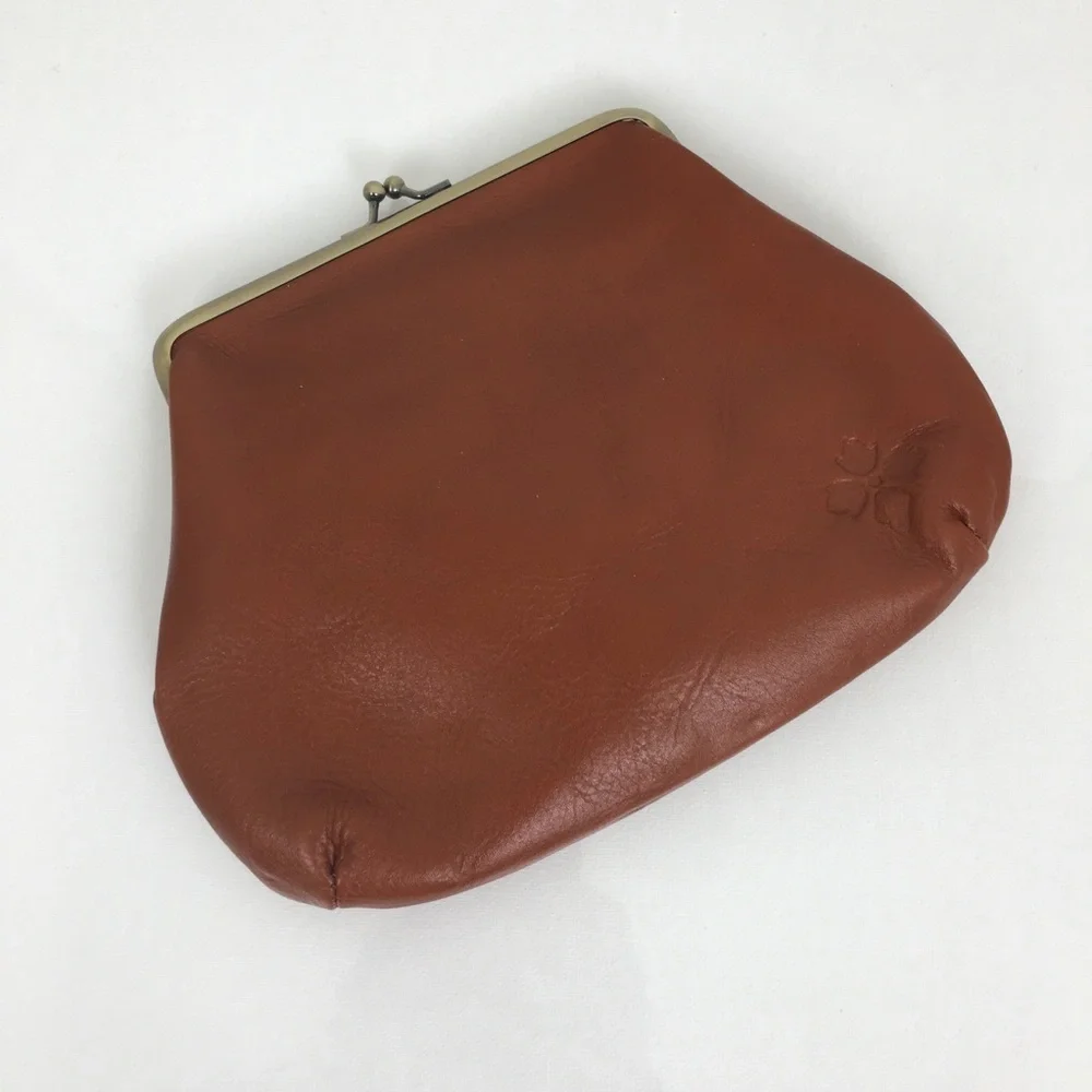 Patricia Nash Savena Kisslock Leather Wristlet Wallet Clutch Brown
